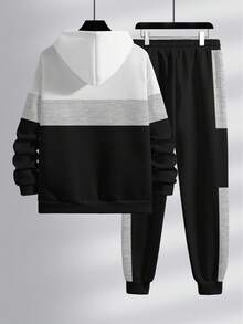Manfinity Homme Set di felpa con cappuccio e pantaloni della tuta con colori a contrasto e patchwork da uomo