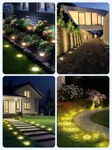 Teckwe 8pcs Outdoor Solar Warm Light Lawn Lights, LED Solar Ground Lights, Waterproof Solar Landscape Lights, Warm Bright Lighting For Home Decor, Garden, Path, Yard, Patio, Walkway, Pool, Playground Outdoor Lighting - Black shell warm light - View 3