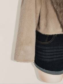 SHEIN ICON Plus Size Faux Fur Collar Jacket In Apricot, Warm Daily Wear For Autumn/Winter - Khaki - View 7