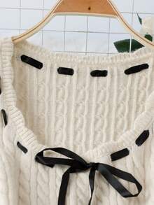Franclia Elegant Black And White Autumn Tea Party Dress,Women's Square Neck Slim Fit A-Line Long Sleeve Contrast Color Knitted Dress For Wedding New Year - Beige - View 4