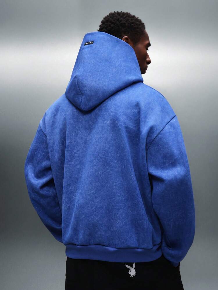 PLAYBOY X SUMWON Washed Effect Pullover Hoodie With Bunny Logo Print