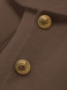 Franclia Women's Minimalist Fashion Cross Collar Solid Color Raglan Sleeve Metal Button Fitted Cardigan - Rust Brown - View 6