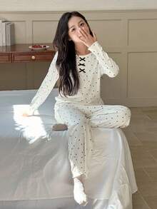 DAZY 青少年女孩休闲家居服睡衣，秋季 - 米色 - 查看 2