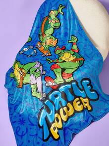 TEENAGE MUTANT NINJA TURTLES | SHEIN 1 件卡通图案法兰绒厚毯，柔软温暖，防脱落，适合沙发、床、午睡，多种尺寸可选 - 藍色 - 查看 4