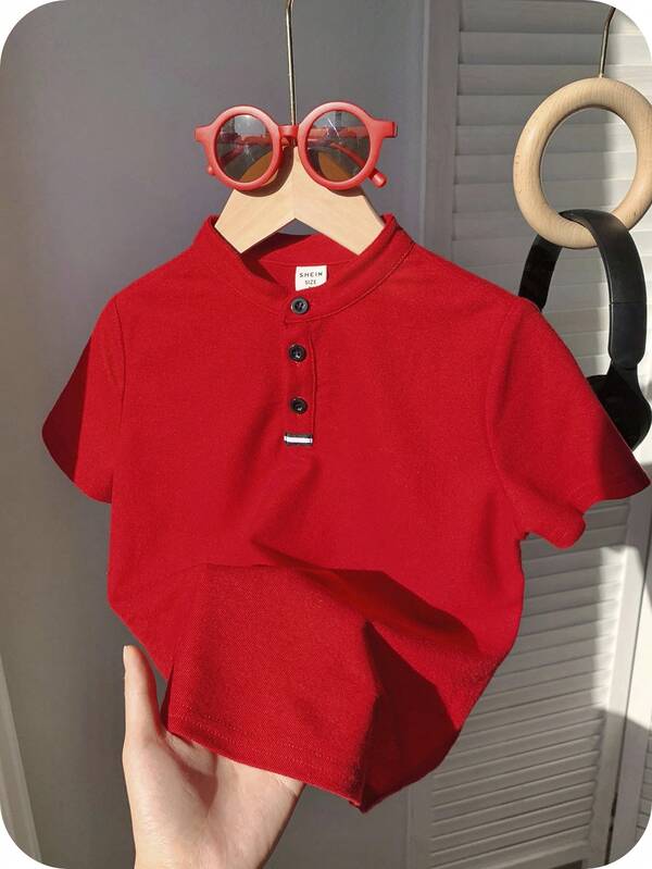 SHEIN Young Boy's Comfortable Solid Color Short Sleeve Polo Shirt For Casual Wear , Suitable For Spring And Summer,Suitable For Summer, Spring , Great For Outdoor, School, Street Style, Party And Casual Wear, High Cost-Performance