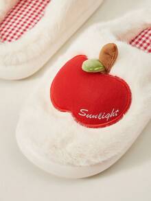 Cuccoo 圣诞节感恩节礼物 白色毛绒保暖苹果毛绒家居拖鞋 - 白色 - 查看 5