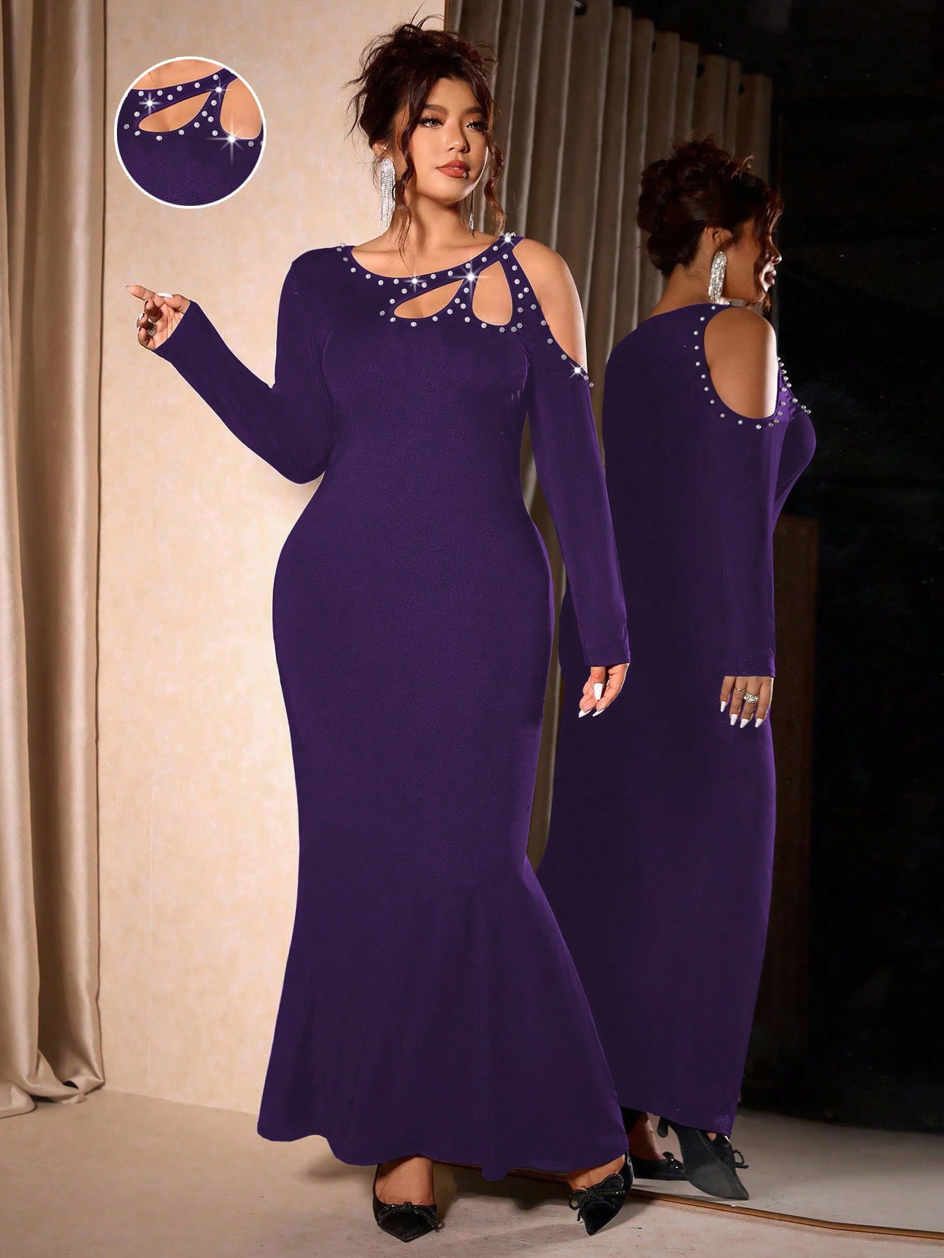 فستان طويل الأكمام بتصميم ضيق فستان حفلة أنيق رسمي...