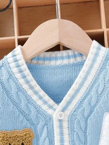SHEIN Playful Pals Baby Boy Fashion Cute Cartoon Bear & Letter Patched Cardigan Winter Christmas Fall