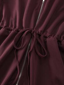 GlowEve Women's Basic High Collar Cinched Waist Zip-Up Casual 2 Pieces Set - Brown - View 4