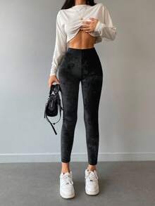 EURMUSE Leggings de cintura ancha de franela - Negro - Ver 4