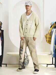 Manfinity EMRG 男士休闲字母图案开衫，秋冬，垃圾摇滚风格 - 綠色 - 查看 4