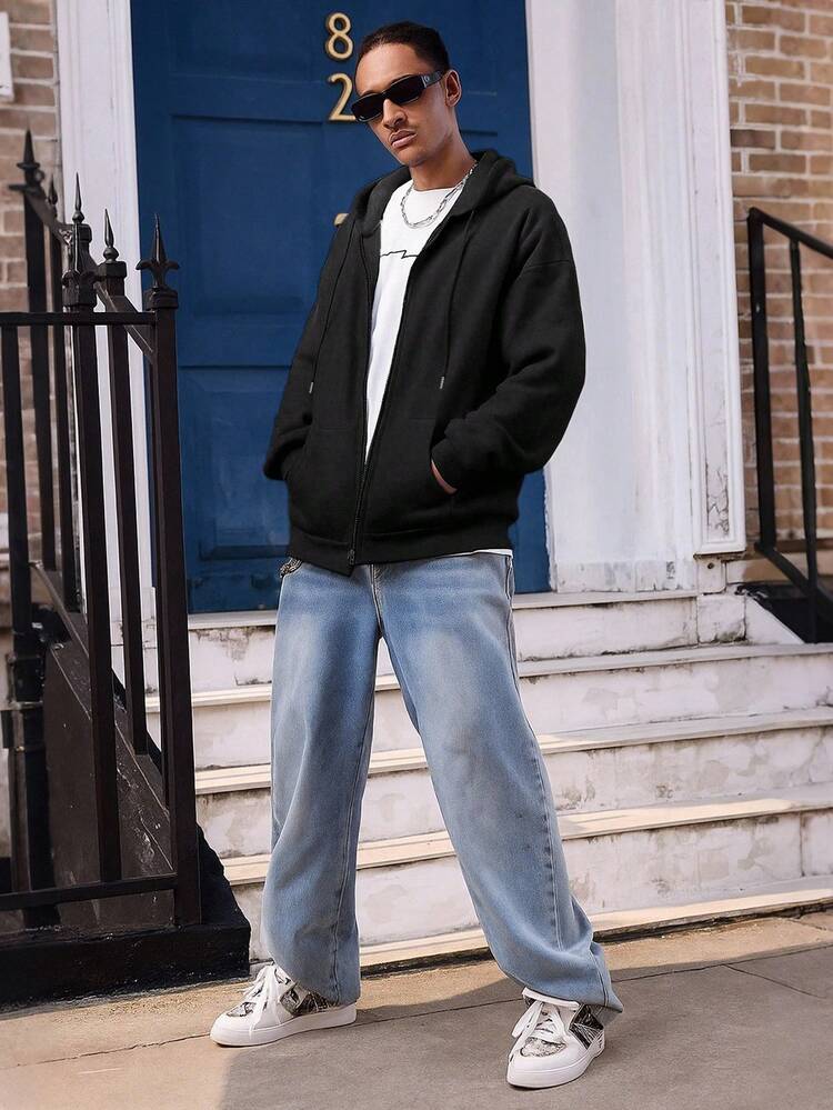 Manfinity Dauomo メンズカジュアル 無地 パーカー、ジップアップ