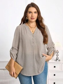 Áo cánh cổ khoét họa tiết in toàn thân cho nữ cỡ lớn thường ngày/công sở - Nhiều màu - Xem 1