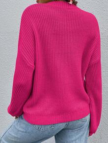 EMERY ROSE Suéter holgado de cuello caído de unicolor simple para uso diario y casual de mujer, otoño/invierno - Rosa Fucsia - Ver 2
