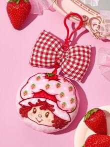 Strawberry Shortcake X SHEIN Móc khóa hình nhân vật hoạt hình kẻ caro và nơ, ý tưởng quà tặng. - Hồng - Xem 5