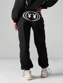 Missguided x Playboy Quần thể thao cổ điển cao cấp với chi tiết viền neon và logo in biểu tượng Y2K dành cho trang phục dạo phố thường ngày mùa thu đông - màu đen - Xem 1