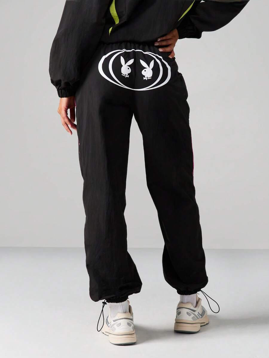 Missguided x Playboy Quần thể thao cổ điển cao cấp với chi tiết viền neon và logo in biểu tượng Y2K dành cho trang phục dạo phố thường ngày mùa thu đông - màu đen - Xem 1