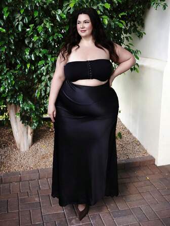 Truni Sometimesglam Fall Skirt For Women, Winter Plus Size Elegant Commuter Solid Color Lace Patchwork Skirt, Black Lace Dress, For Pear Triangle Body Shape