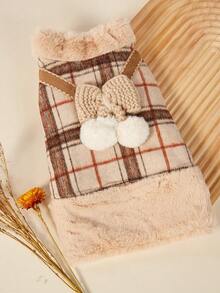 PETSIN 1件猫狗通用服装，秋冬季加厚毛绒外套，带蝴蝶结装饰，舒适宠物服装