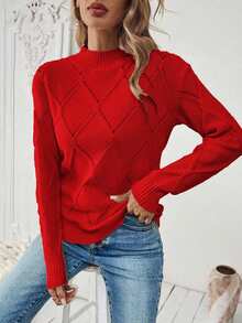 EMERY ROSE Áo len chui đầu dáng ôm màu trơn, thường ngày cho mùa thu/đông - Đỏ - Xem 8