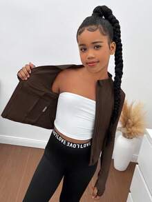 SHEIN Tween 女童拉链轻便运动夹克，修身运动外套，适合跑步、健身、瑜伽秋冬服装 Girlomen