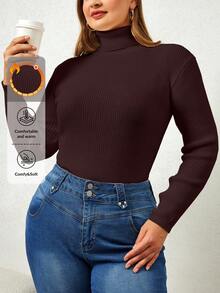 EURMUSE Jersey de cuello alto de unicolor, diseño de moda adecuado para el verano - Marrón - Ver 1