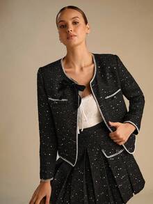 Enchnt 女士优雅长袖蝴蝶结亮片装饰夹克 - 黑色 - 查看 7
