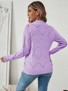 EMERY ROSE Women's Solid Color Stand Collar Long Sleeve Fitted Pullover Sweater, Autumn/Winter - Purple - View 2