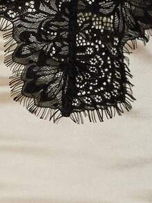 Slumberist Women's Lace Patchwork Spaghetti Strap Dress Satin Dress Long Night Dress Long Lingerie Dress Lace Night Gown - Champagne - View 7