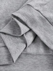 SHEIN بلوزة كاجوال/يومية/مدرسية مقاس كبير/بغطاء للرأس للفتيات المراهقات، جيوب، طباعة كرة البولينج بنمط النمر، قياس فضفاض، مبطنة بقماش دافئ، خريف/شتاء - رمادي - مشاهدة 9