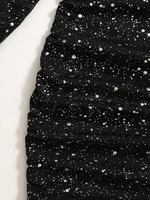 SHEIN Young Girl Knitted Puff Sleeve Square Neck Casual Dress - Black - View 6