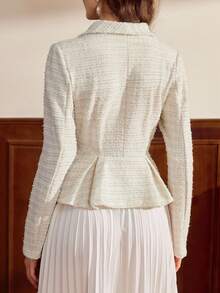 Vintamour Áo khoác vest nữ cổ điển thanh lịch với cúc đính đá và viền bèo nhún, thích hợp cho tiệc tùng, lễ hội, cocktail, mùa thu, mùa đông, Giáng sinh, áo khoác mùa đông nữ, áo khoác mùa đông nữ. - Màu be - Xem 8