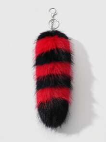 ROMWE Grunge Punk 1 件复古哥特式黑白毛绒仿狐尾钥匙扣，百搭配饰，适合作为女性礼物、日常穿着和节日礼物 - 黑紅色-13 - 查看 9