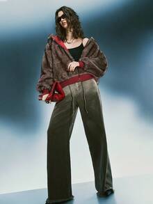 Airlisse Reversible Burgundy Faux Suede & Faux Fur Lining Padded Coat, Autumn/Winter - Red - View 2