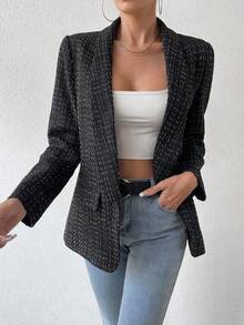 EMERY ROSE Chaqueta casual de solapa a cuadros de manga larga para mujer, otoño