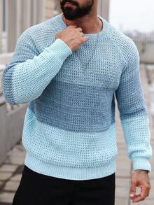 Manfinity Homme 男士撞色圆领插肩袖休闲毛衣，秋冬 - 薄荷綠 - 查看 7