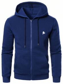 Manfinity Homme Sudadera con capucha casual de hombre con estampado de caballo, de manga larga, para otoño - Azul Marino - Ver 4