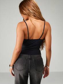 MISSGUIDED 蕾丝边紧身胸衣短款上衣束腰风格吊带背心晚会俱乐部夜间外出时尚吊带背心 - 黑色 - 查看 2