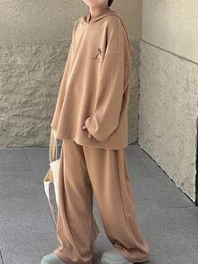 DAZY Tween Boy Coconut Tree Print Hoodie And Pants Pajama Set - Army Green - View 7