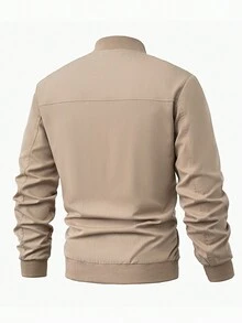 Manfinity CasualCool Men's Long Sleeve Embellished Zipper Collar Casual Bomber Jacket, Old Money , Fall - Khaki - View 2