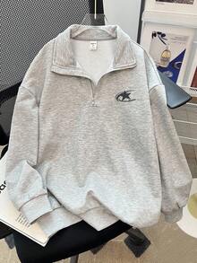 SHEIN 青少年女孩休闲基本款半拉链高领混色灰色运动衫秋冬女童服装 - 淺灰色 - 查看 2