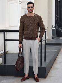 Manfinity Homme Men's Casual Raglan Sleeve Brown Sweater,Autumn Knit Wear For Work And Commuting,Cashmere Fall Collection Earthy Clothes,Gift For Husband Boyfriend - Multicolor - View 7