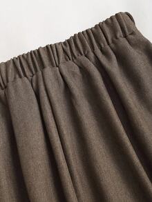 Sweetra Autumn/Winter Elegant Warm Brown Pleated A-Line Skirt, Flattering Fit With Belt Accent, Unique Design Sense Women's Skirt - Brown - View 4