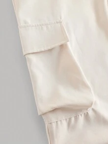 SHEIN Girlism 2件套少女纯色字母印花连帽运动衫和工装裤休闲装 - 棕色 - 查看 5