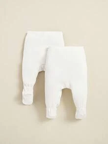 SHEIN 3 件套新生儿女孩蕾丝边纯色连脚裤套装