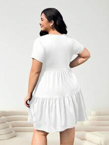 Solflare 黑色短袖宽松加大码 T 恤连衣裙，春夏装 - 白色 - 查看 2