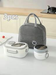 3pcs Lunch Box Set, Including Lunch Box, Insulated Bag, Breakfast Cup, Suitable For Work, School, And Outdoor Transportation, Lunch Box, Salad Cup, Insulated Suit. Partitioned Lunch Box, Back-To-School Season Student Supplies, Lunch Box, Lunch Bag.