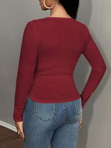 Slaydiva Camiseta feminina casual de manga comprida com decote redondo e botões