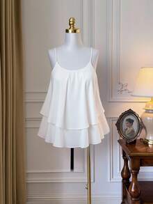 SHEIN Clasi Chiffon Layered Crisscross Back Slim-Fitted Camisole Top - White - View 1