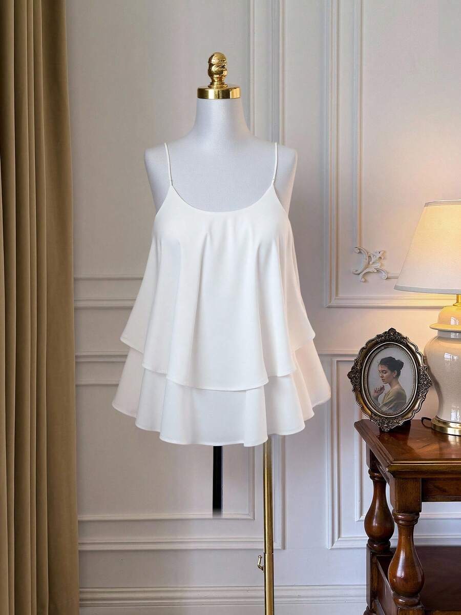 SHEIN Clasi Chiffon Layered Crisscross Back Slim-Fitted Camisole Top - White - View 1